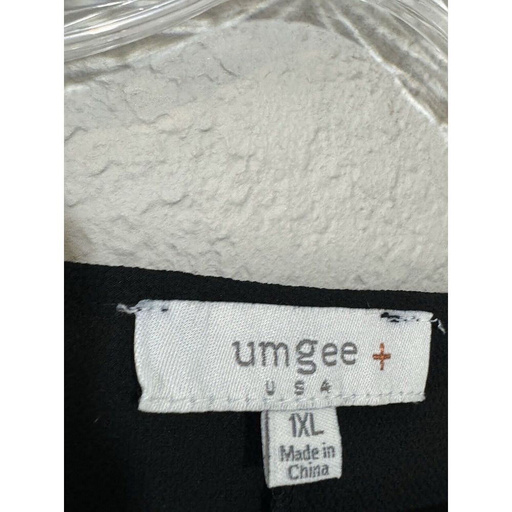 umgee Women's Blouse Black Chiffon Trim 1XL Bell Sleeve - Picture 2 of 3